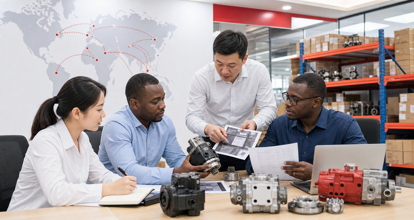 Frank Technology export team and hydraulic parts warehouse