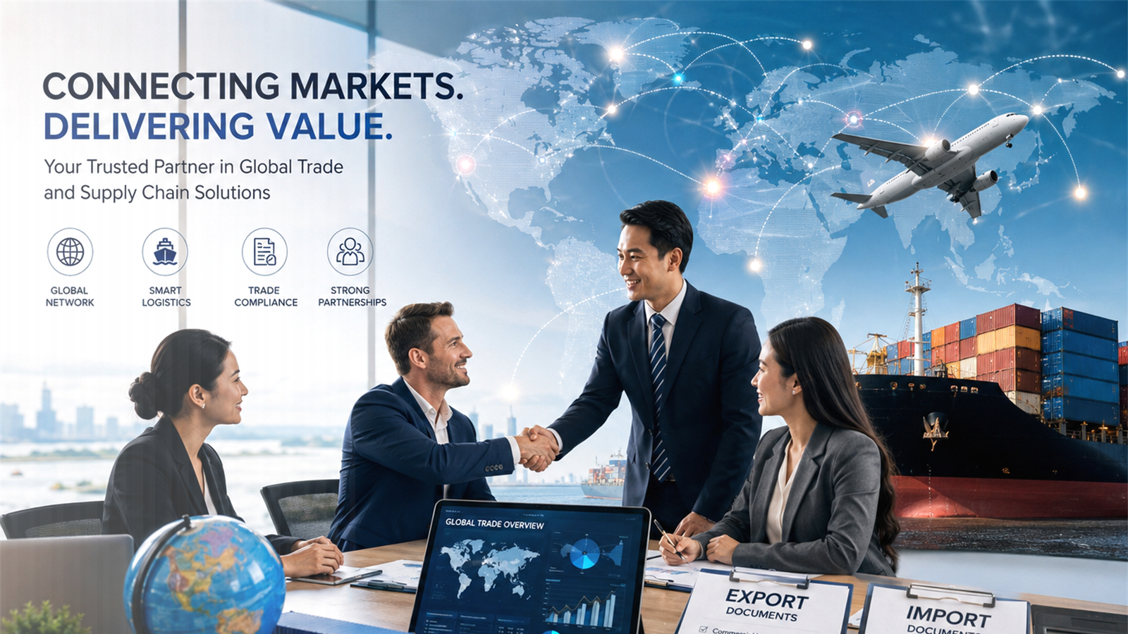 Global export partnership and logistics service visual